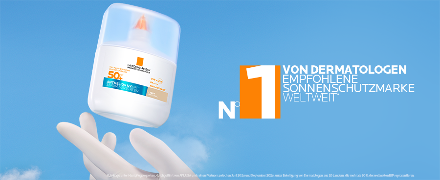 La Roche Posay Anthelios UV Air Serum Getönt (Hell) LSF 50+. Flakon mit Pumpspender und hellbrauner Tönung.
